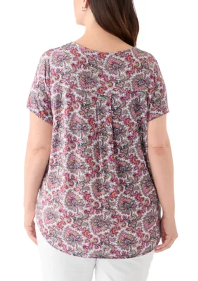 Plus Short Sleeve Pleat Back T-Shirt