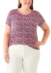 Plus Short Sleeve Crew Neck Round High Low T-Shirt