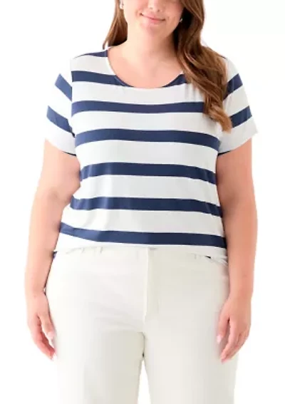 Plus Short Sleeve Crew Neck Round High Low T-Shirt