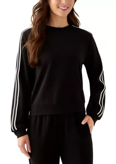Petite Long Sleeve Crew Neck Sweater with Trim