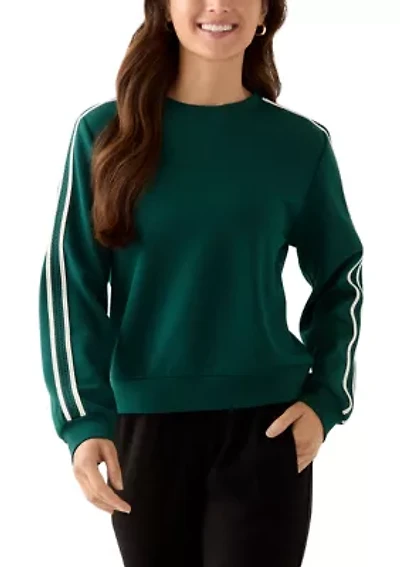 Petite Long Sleeve Crew Neck Sweater with Trim