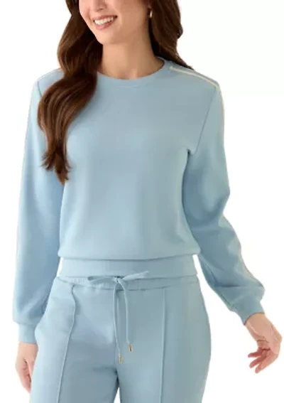 Petite Long Sleeve Crew Neck Sweater with Trim