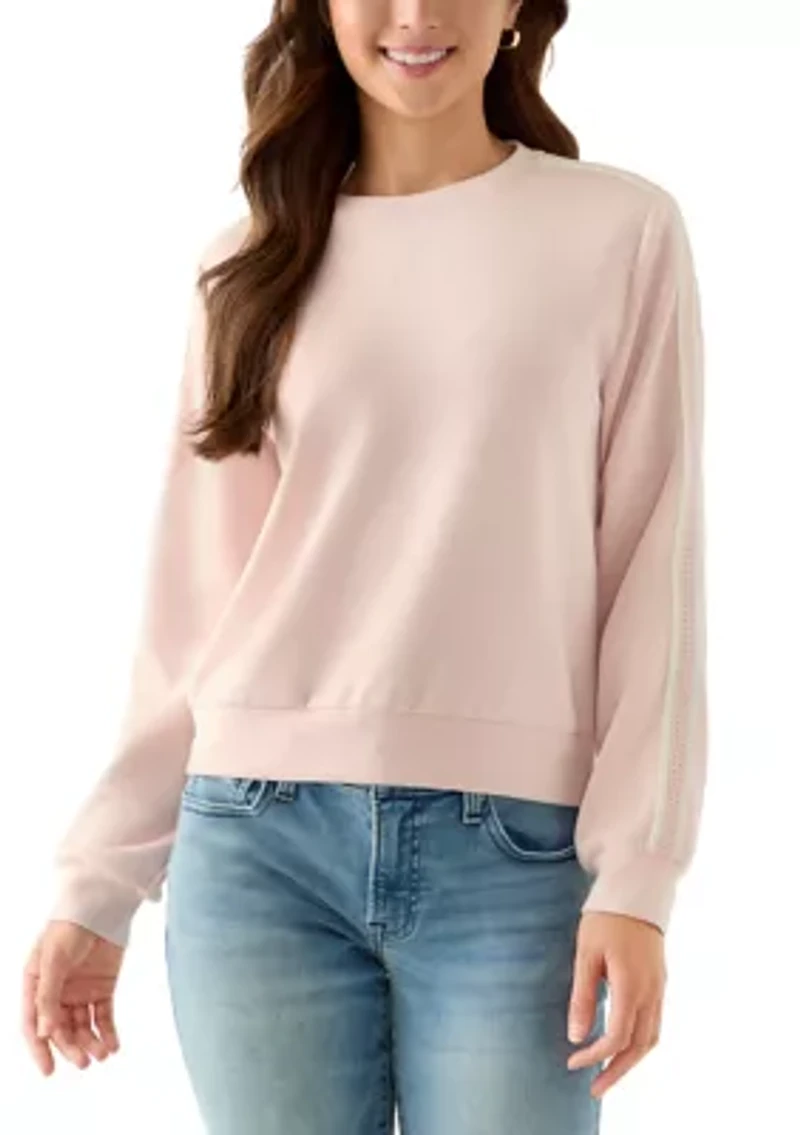 Petite Long Sleeve Crew Neck Sweater with Trim