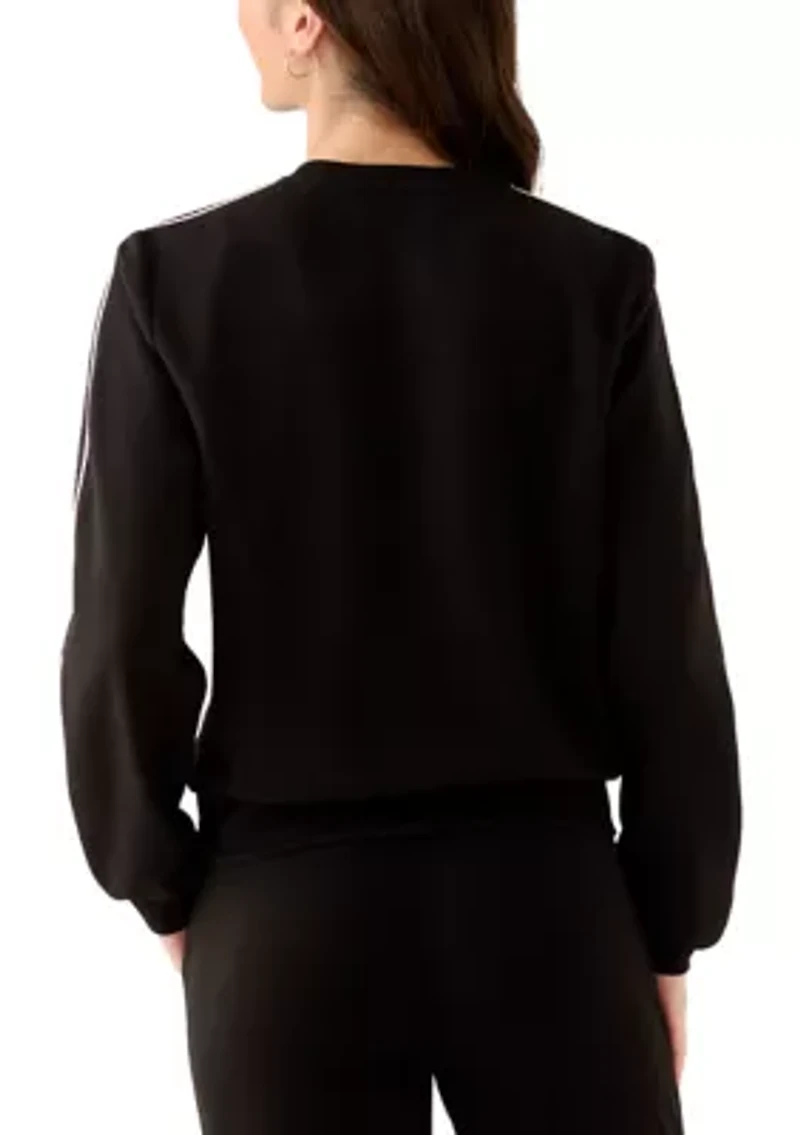 Petite Long Sleeve Crew Neck Sweater with Trim
