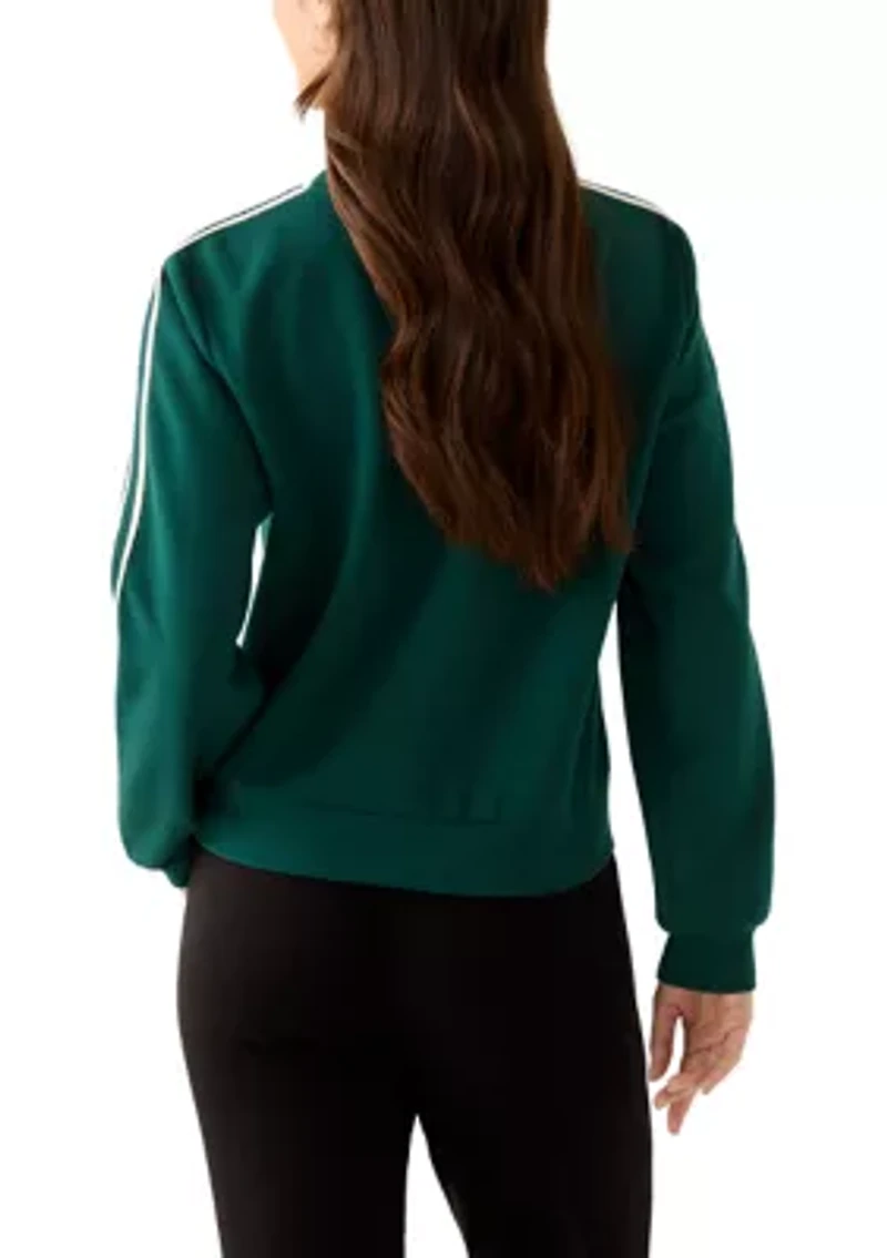 Petite Long Sleeve Crew Neck Sweater with Trim