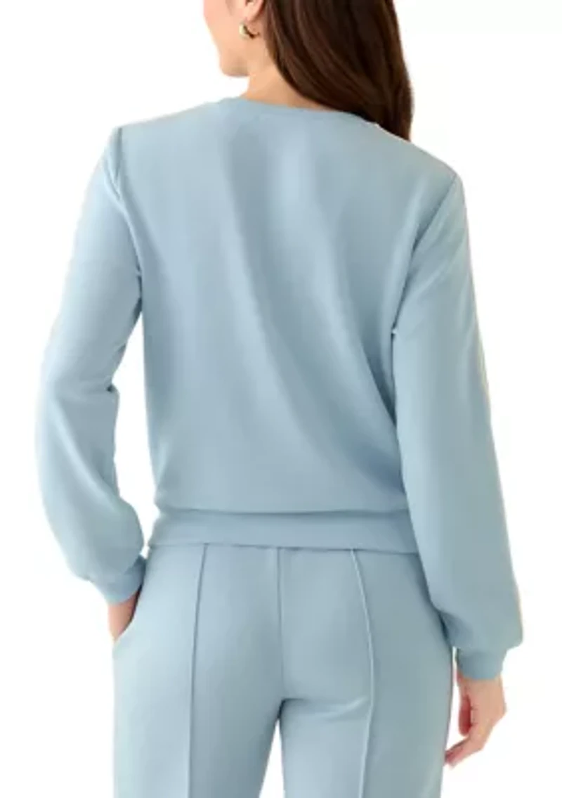 Petite Long Sleeve Crew Neck Sweater with Trim