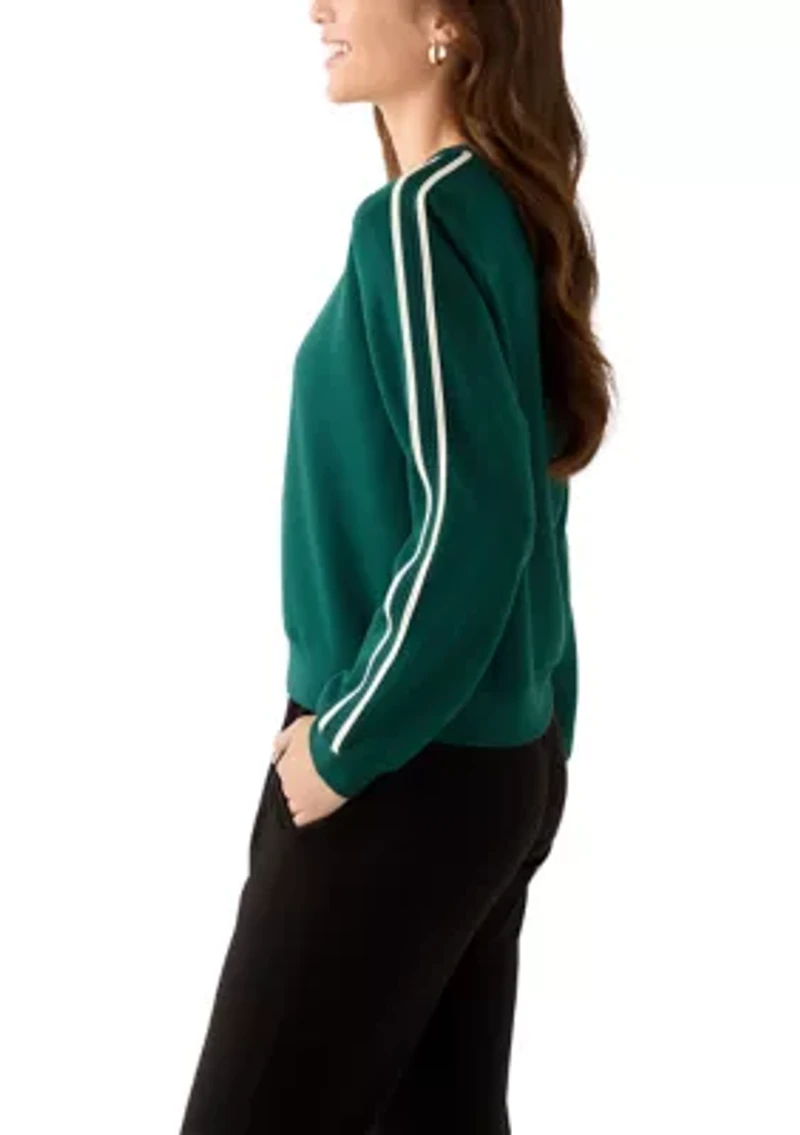 Petite Long Sleeve Crew Neck Sweater with Trim