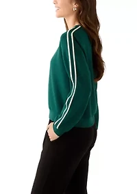 Petite Long Sleeve Crew Neck Sweater with Trim