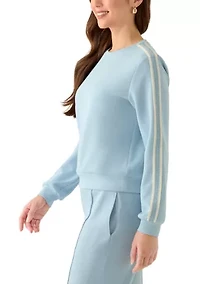 Petite Long Sleeve Crew Neck Sweater with Trim