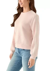 Petite Long Sleeve Crew Neck Sweater with Trim