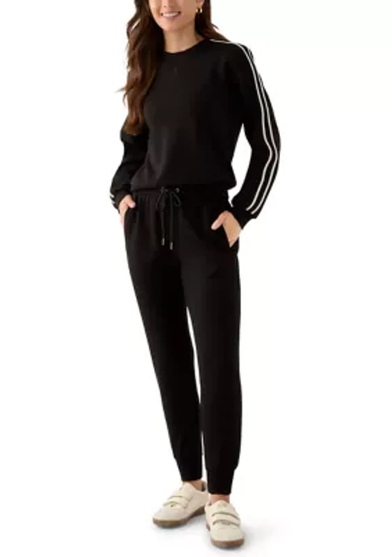 Petite Long Sleeve Crew Neck Sweater with Trim