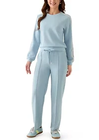 Petite Long Sleeve Crew Neck Sweater with Trim