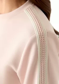 Petite Long Sleeve Crew Neck Sweater with Trim