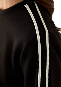 Petite Long Sleeve Crew Neck Sweater with Trim