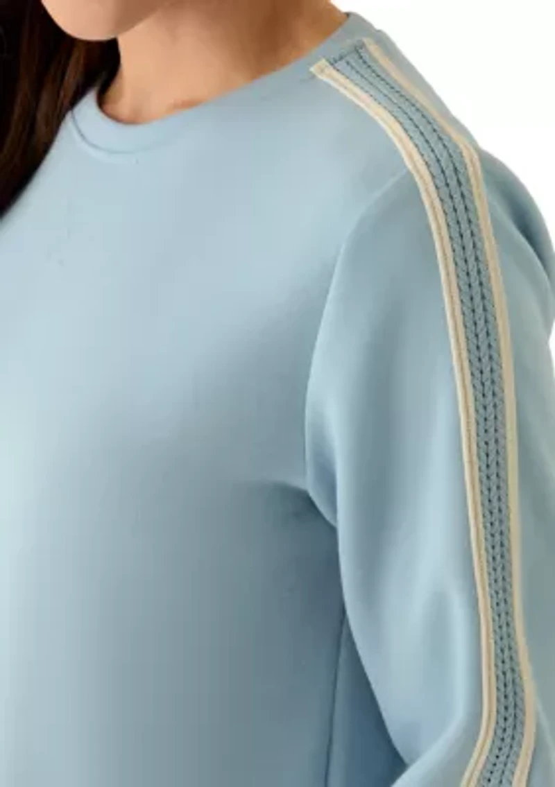 Petite Long Sleeve Crew Neck Sweater with Trim