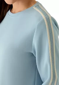 Petite Long Sleeve Crew Neck Sweater with Trim