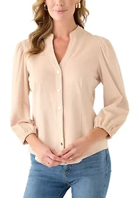 Women's 3/4 Sleeve Vegan Suede Button Front Shirt