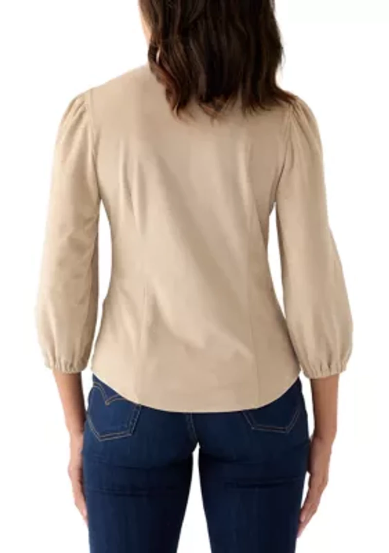 Women's 3/4 Sleeve Vegan Suede Button Front Shirt