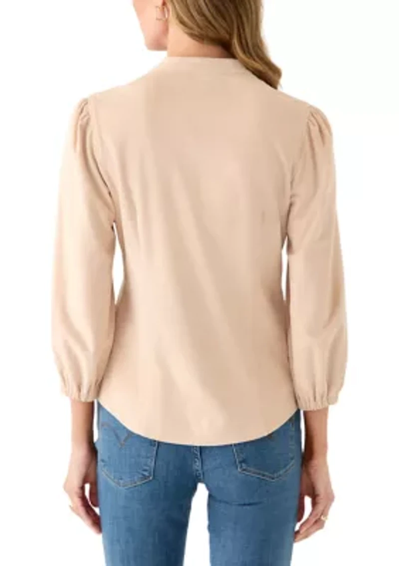 Women's 3/4 Sleeve Vegan Suede Button Front Shirt