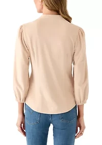 Women's 3/4 Sleeve Vegan Suede Button Front Shirt