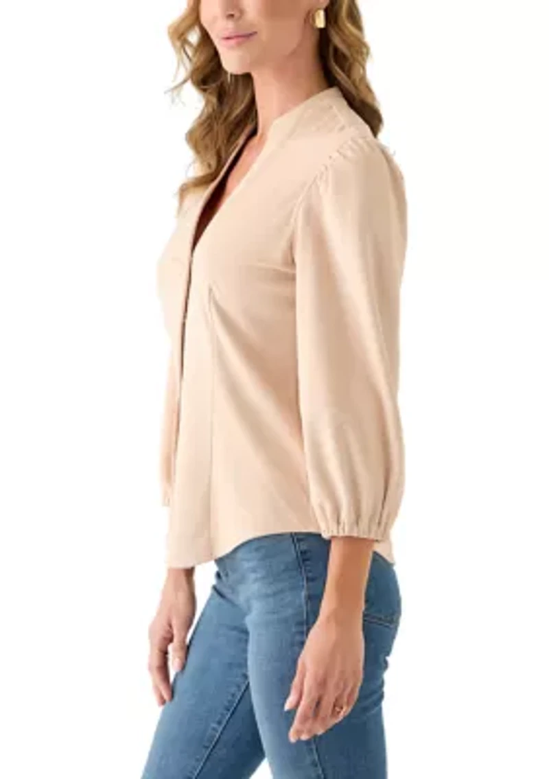 Women's 3/4 Sleeve Vegan Suede Button Front Shirt