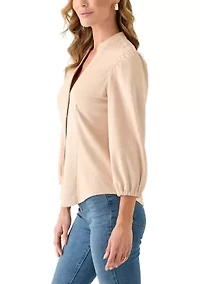 Women's 3/4 Sleeve Vegan Suede Button Front Shirt