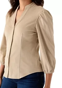 Women's 3/4 Sleeve Vegan Suede Button Front Shirt