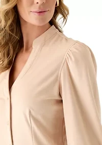 Women's 3/4 Sleeve Vegan Suede Button Front Shirt