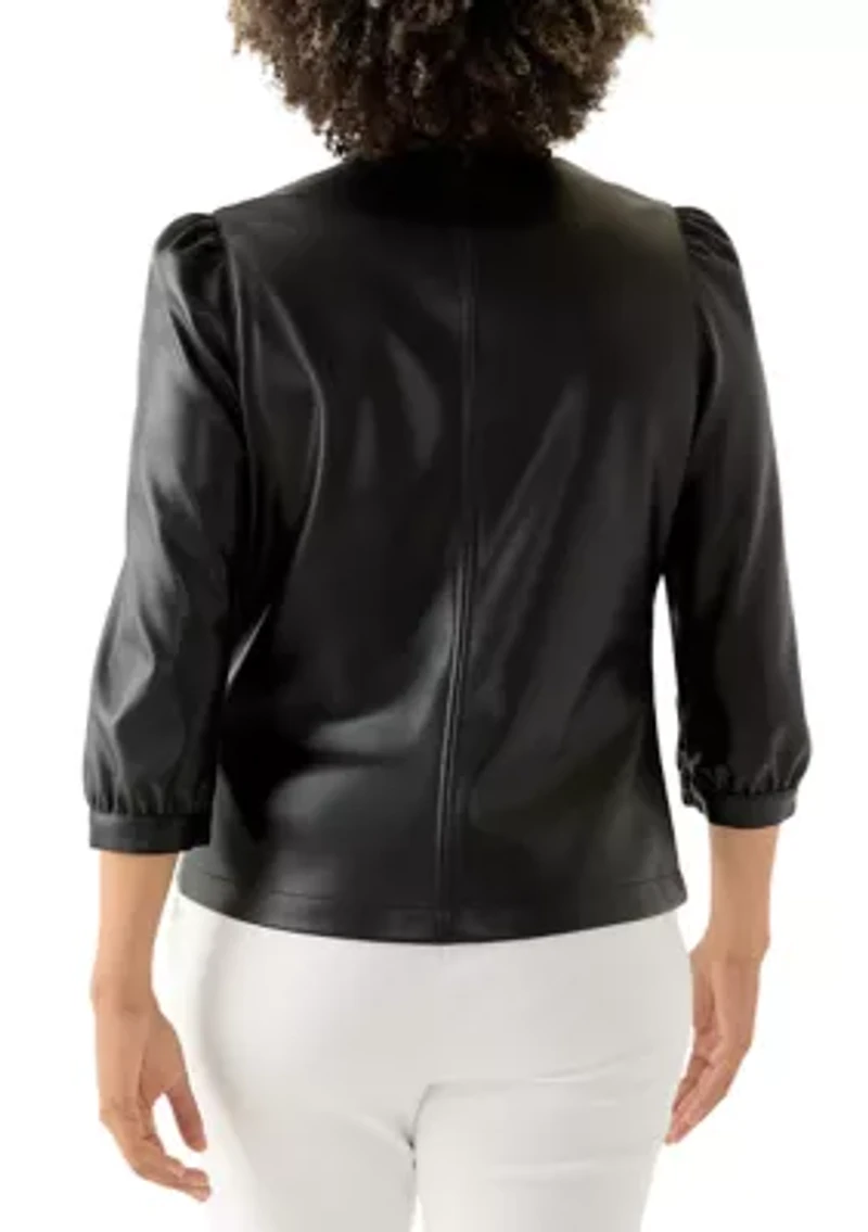 Women's Split Neck Vegan Leather Shirt
