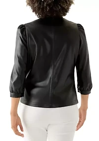 Women's Split Neck Vegan Leather Shirt