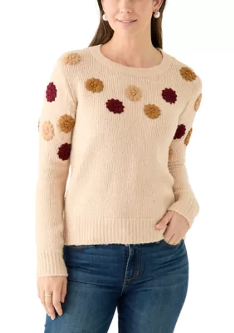 Women's Crew Neck 3D Flower Sweater