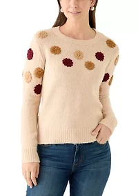 Women's Crew Neck 3D Flower Sweater