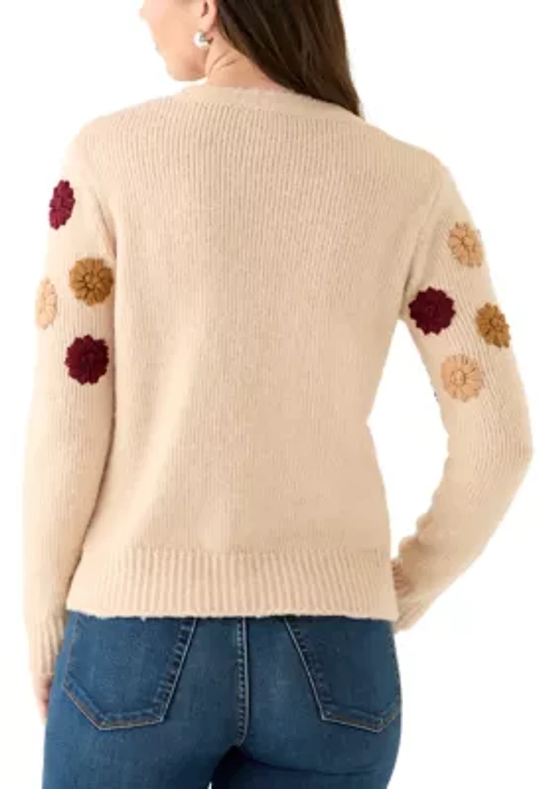 Women's Crew Neck 3D Flower Sweater
