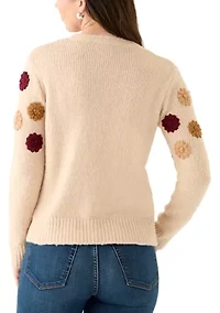 Women's Crew Neck 3D Flower Sweater