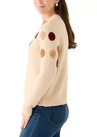 Women's Crew Neck 3D Flower Sweater
