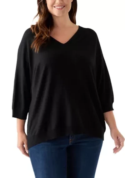 Plus Elbow Sleeve Sweater Knit Top