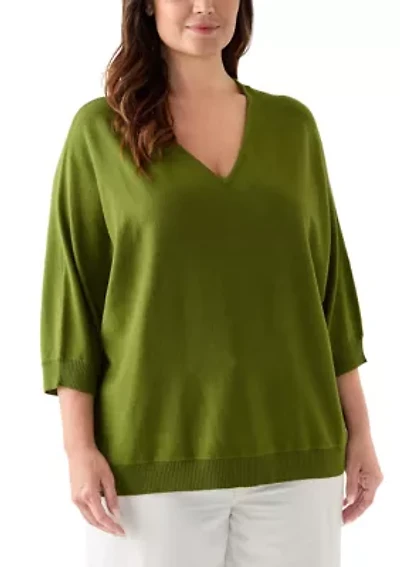 Plus Elbow Sleeve Sweater Knit Top