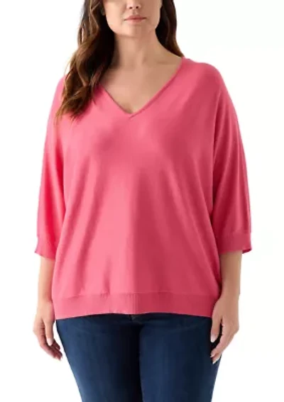 Plus Elbow Sleeve Sweater Knit Top