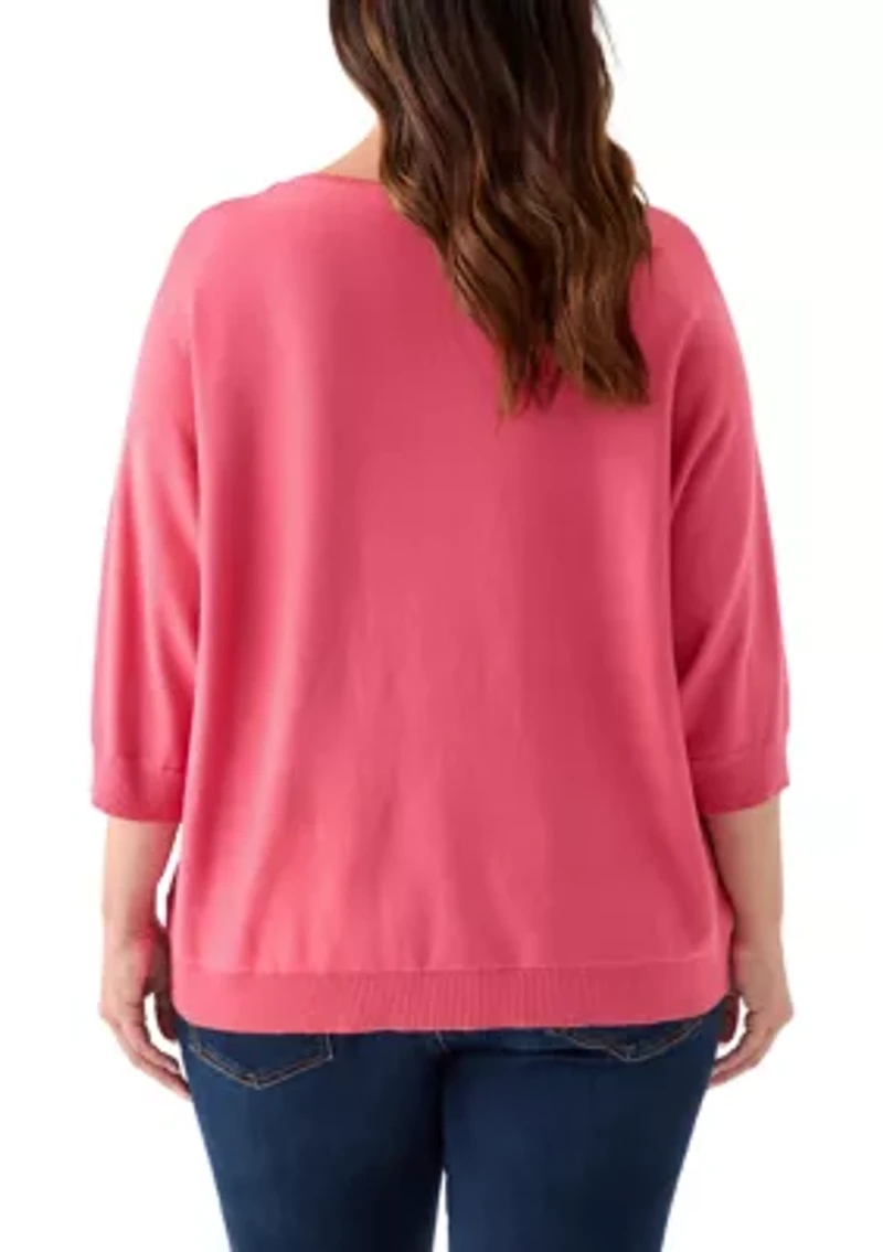 Plus Elbow Sleeve Sweater Knit Top