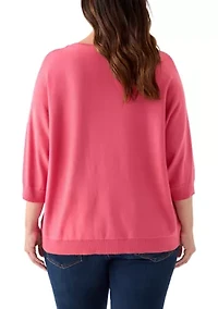 Plus Elbow Sleeve Sweater Knit Top