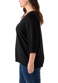 Plus Elbow Sleeve Sweater Knit Top