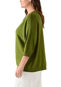 Plus Elbow Sleeve Sweater Knit Top