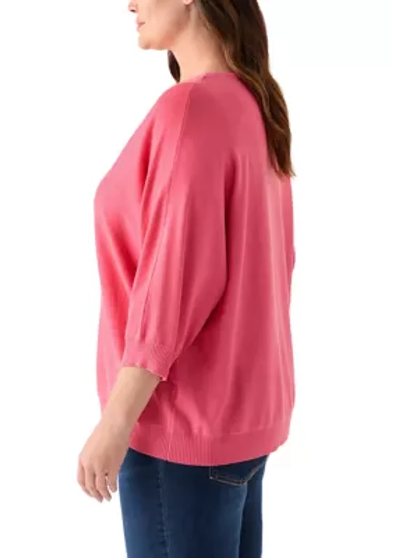 Plus Elbow Sleeve Sweater Knit Top