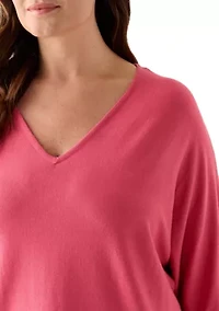 Plus Elbow Sleeve Sweater Knit Top