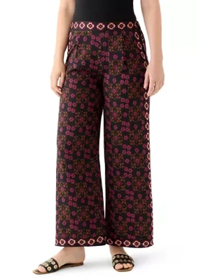 Women's Wide Leg Pull On Bordered Printed Pants
