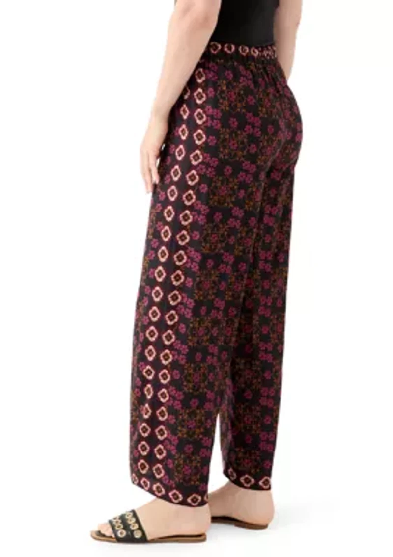 Women's Wide Leg Pull On Bordered Printed Pants