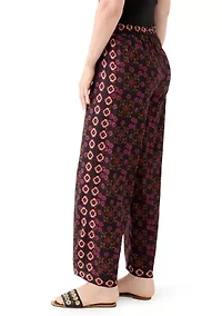 Women's Wide Leg Pull On Bordered Printed Pants