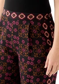 Women's Wide Leg Pull On Bordered Printed Pants