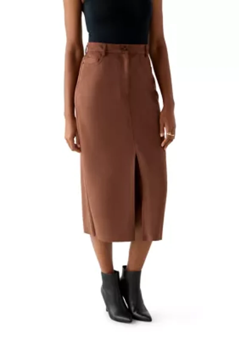 Women's Slit Front 5-Pocket Vegan Suede Skirt