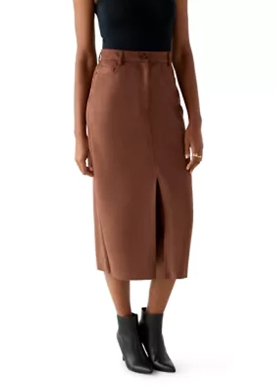 Women's Slit Front 5-Pocket Vegan Suede Skirt